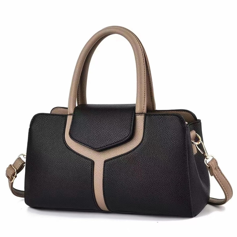 Chic Black and Tan Crossbody vegan leather Bag